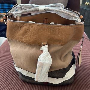 NWT 100% authentic Burberry canvas tassel leather bag